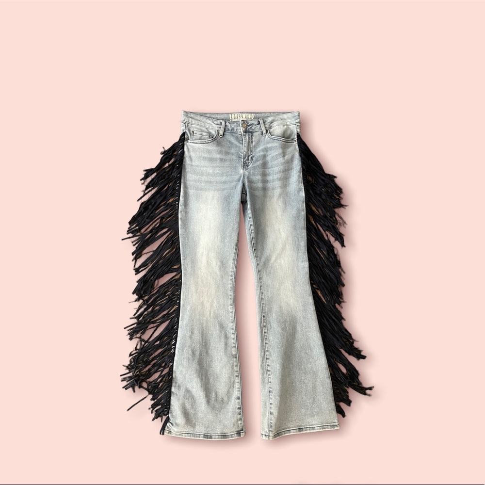 Idyllwild side fringe high rise bootcut jeans